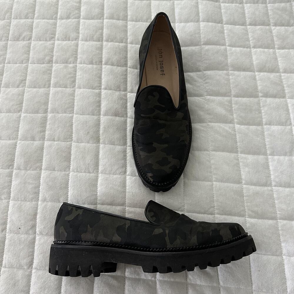 Jon Josef Shoes Womens 40 US 9 Black Green Camo Loafer Chunky Lug Sole Slip On